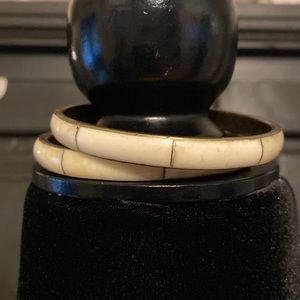 Vintage set of 2 ivory bangle with brass inside holder